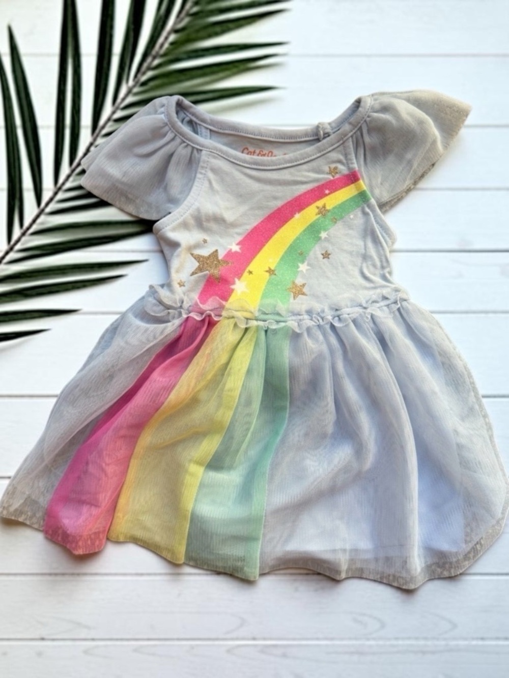 Cat & Jack Rainbow Tulle Dress & Diaper Cover Set 12M NWT Baby Girl